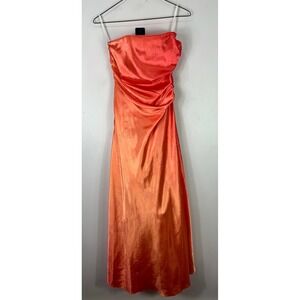 Vtg Y2K 90s Sparkle Maxi Dress Orange Red Ombre Satin Glam Jump Apparel 5/6